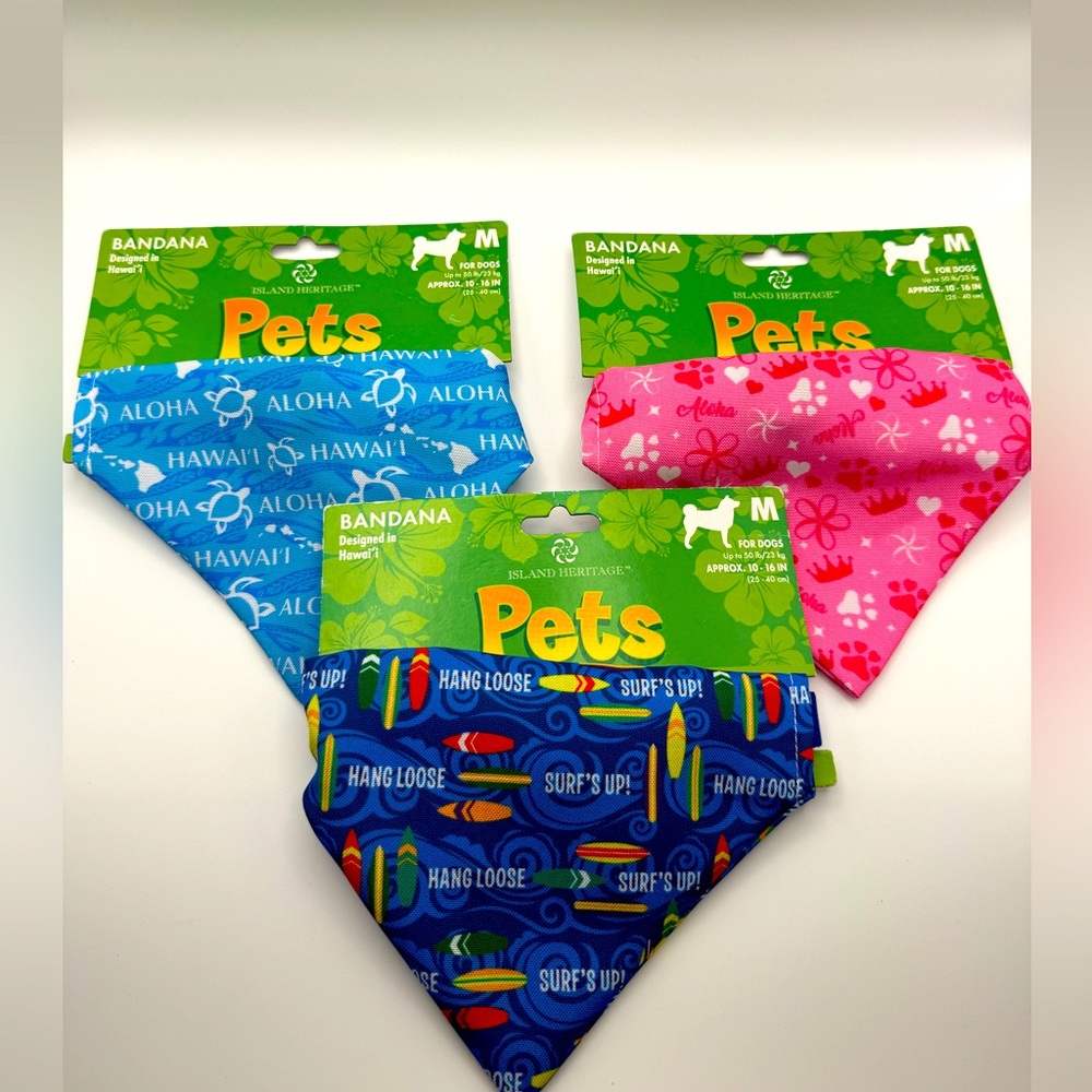 NEW Hawaii Pet Dog Cat Bandana Collar set. 3 piece set, size Medium